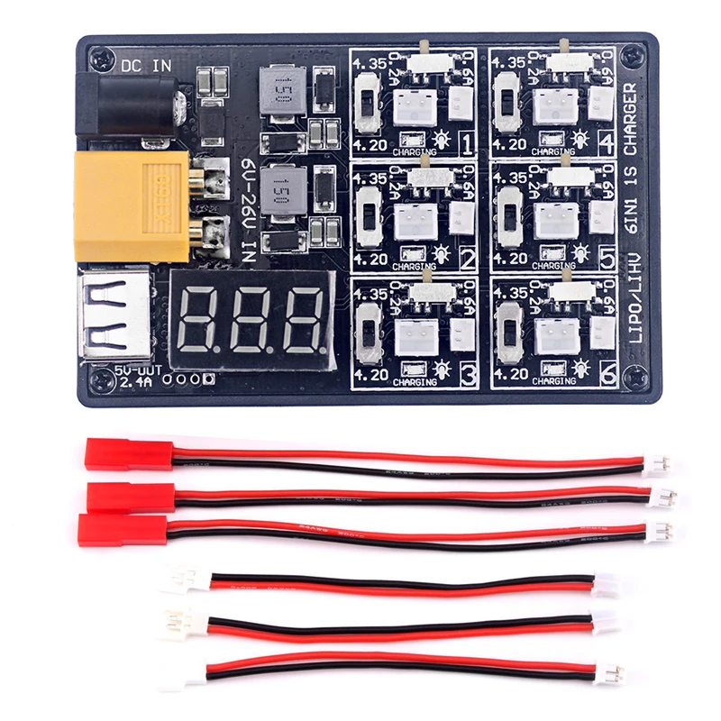 6 in 1 LiHv 3.7V 3.8V 1S Lipo Battery Charger Board for Tiny 6 7 QX65 Mobula7 Mobula 6 RC Quadcopter FPV Racing Drone
6 in 1 LiHv 3.7V 3.8V 1S Lipo Battery Charger Board for Tiny 6 7 QX65 Mobula7 Mobula 6 RC Quadcopter FPV Racing Drone