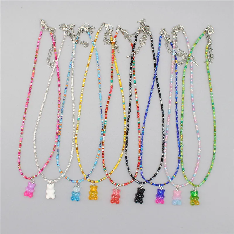 New Bohemia Korean Lover Colorful Gummy Bear Pendant Choker Resin Multicolor Rice Beaded Necklace for Women Girls Gifts
New Bohemia Korean Lover Colorful Gummy Bear Pendant Choker Resin Multicolor Rice Beaded Necklace for Women Girls Gifts