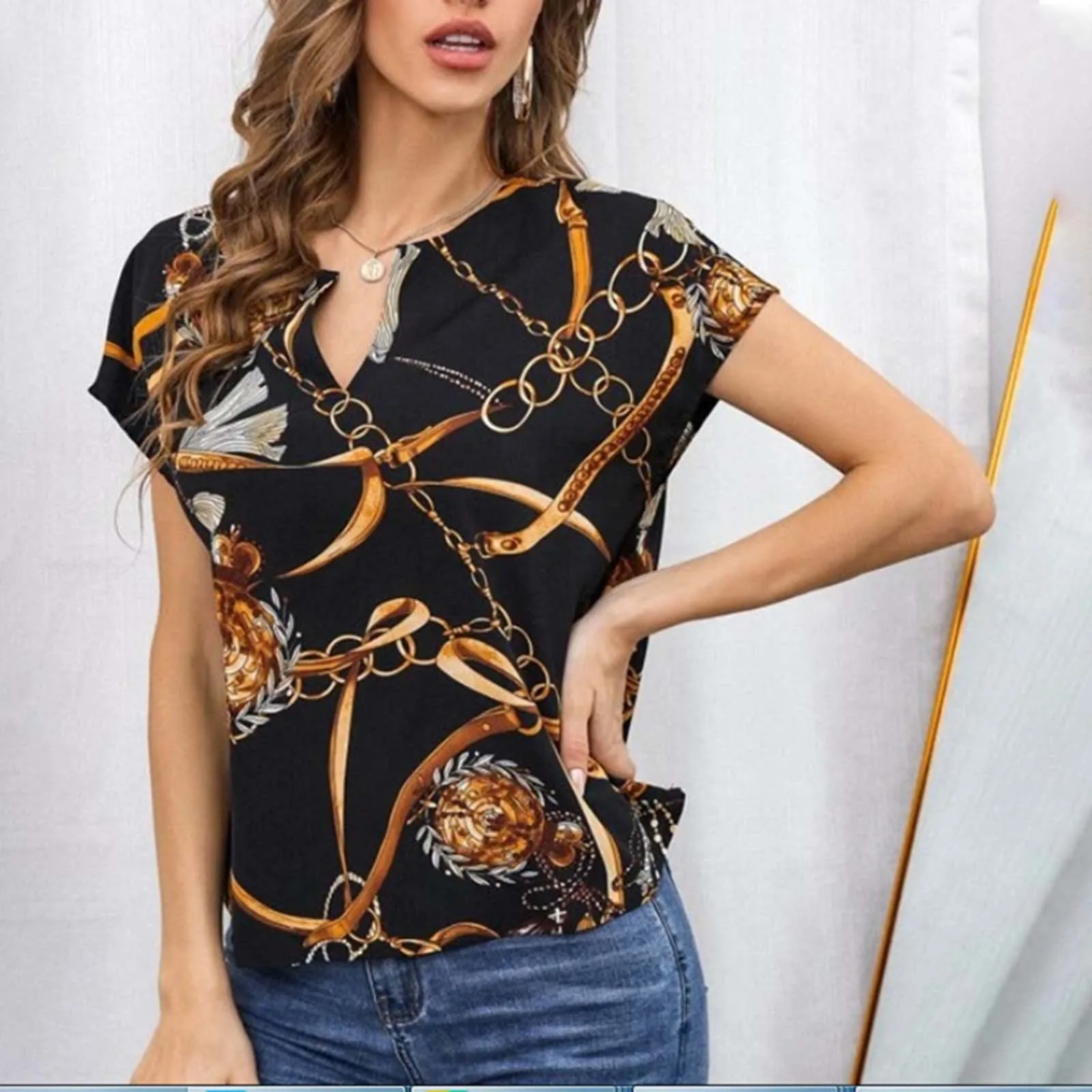 Women Fashion Comfortable Chain Printed Black V Neck Short Sleeve Top Loose Sports Women Ladies Long Sleeve Purple Shirt
Women Fashion Comfortable Chain Printed Black V Neck Short Sleeve Top Loose Sports Women Ladies Long Sleeve Purple Shirt