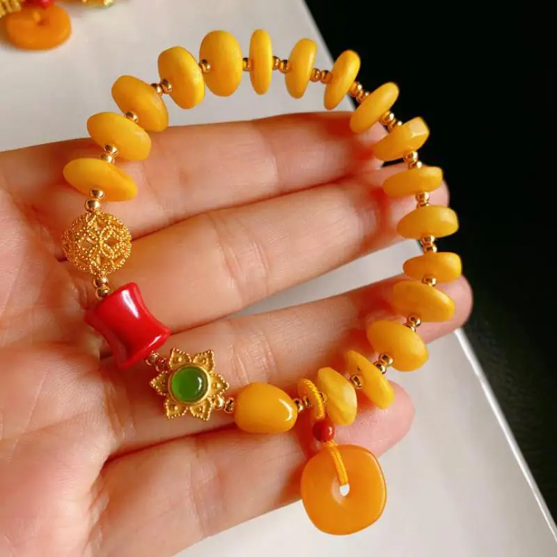 100% Genuine Natural Yellow Amber Bracelet With Cinnabar Crystal Baltic Ambers Donut Charm Elastic Bracelets Bangle Men Women
100% Genuine Natural Yellow Amber Bracelet With Cinnabar Crystal Baltic Ambers Donut Charm Elastic Bracelets Bangle Men Women