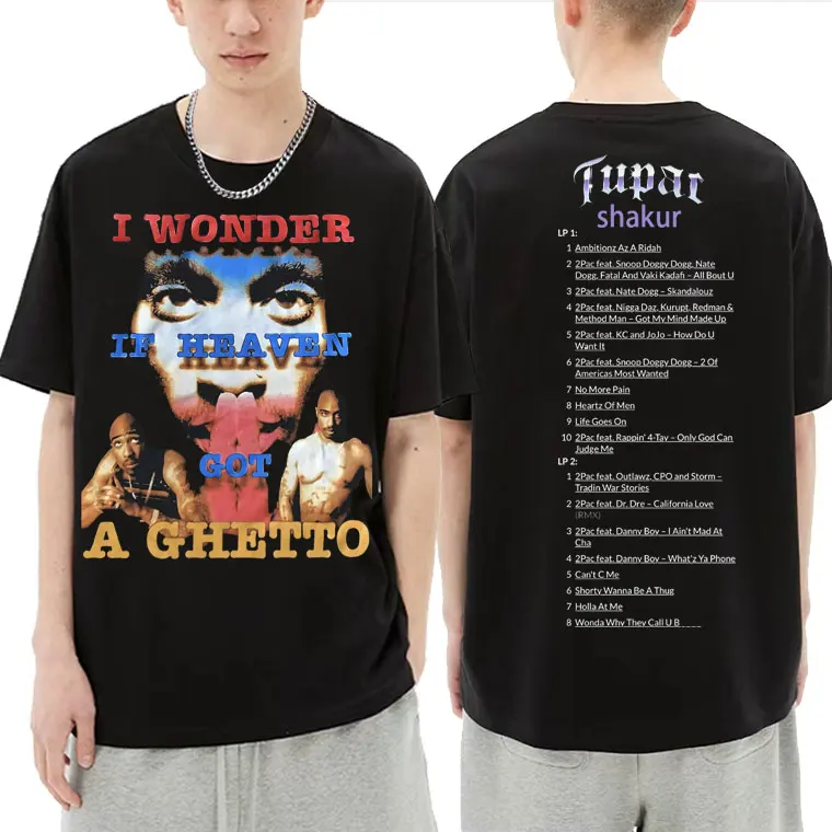 Hip Hop Rap Tupac 2Pac Shakur I Wonder If Heaven Got A Ghetto All Eyez on Me Album Lyric Double Sided Print T-shirts Men Tshirt
Hip Hop Rap Tupac 2Pac Shakur I Wonder If Heaven Got A Ghetto All Eyez on Me Album Lyric Double Sided Print T-shirts Men Tshirt