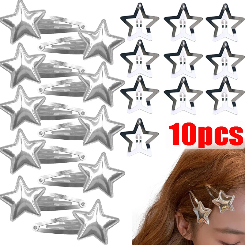 

Y2K Silver Stars BB Clip Hairpins Korean Cute Leather Star Barrette Hair Clip Fashion Hairpin Headwear For Girl Hair Accessoires