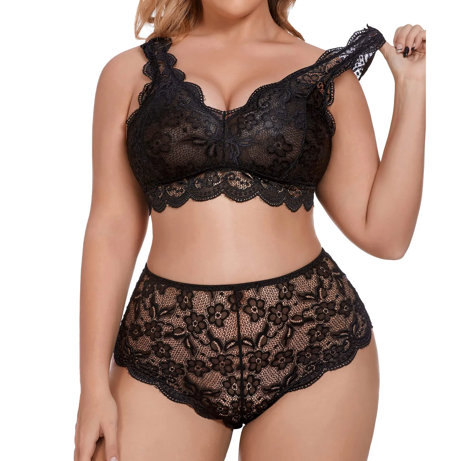 Lingerie Set Womens Sexy Flower Lace Solid Color Set Breast Gathered Breathable Lingerie Ruffled Embroidery Panties Underwear
Lingerie Set Womens Sexy Flower Lace Solid Color Set Breast Gathered Breathable Lingerie Ruffled Embroidery Panties Underwear