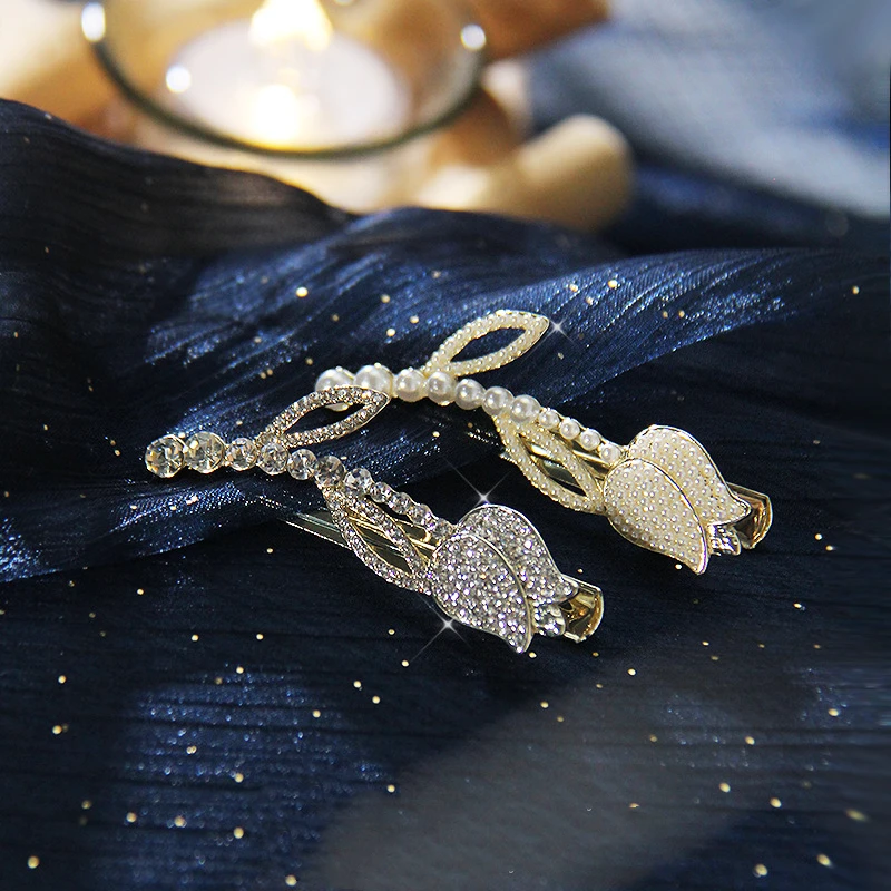 French Tulip Flower Pearl Inlaid Rhinestone Alloy Hairpin for Women 2022 New Metal Duckbill Clip Bridal Hair Accessories Jewelry
French Tulip Flower Pearl Inlaid Rhinestone Alloy Hairpin for Women 2022 New Metal Duckbill Clip Bridal Hair Accessories Jewelry
