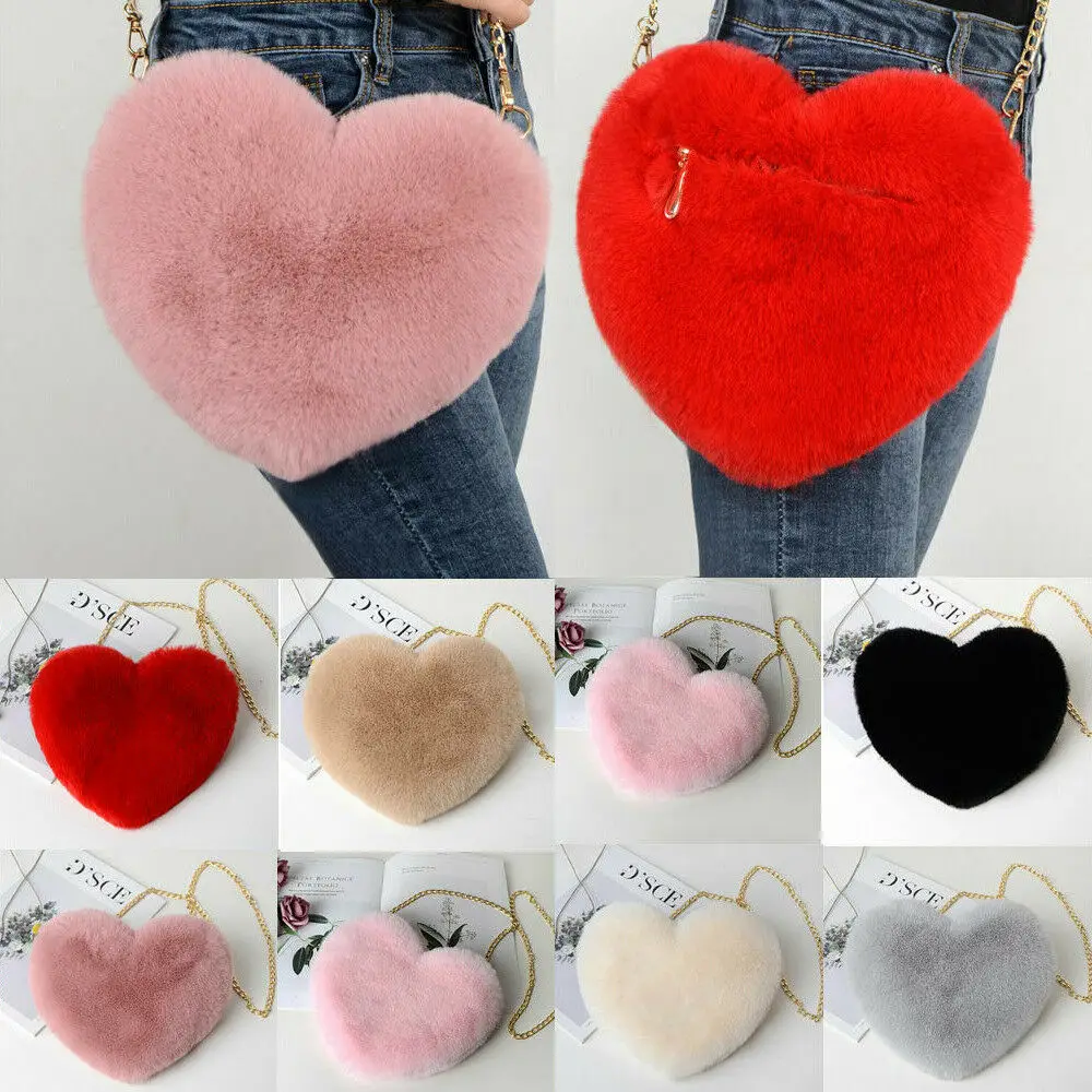 

Princess Kids Girls Plush Purses 7 Colors Love Shoulder Hairy Bag Valentine Day Gift Heart-shaped Bag Coin Purses