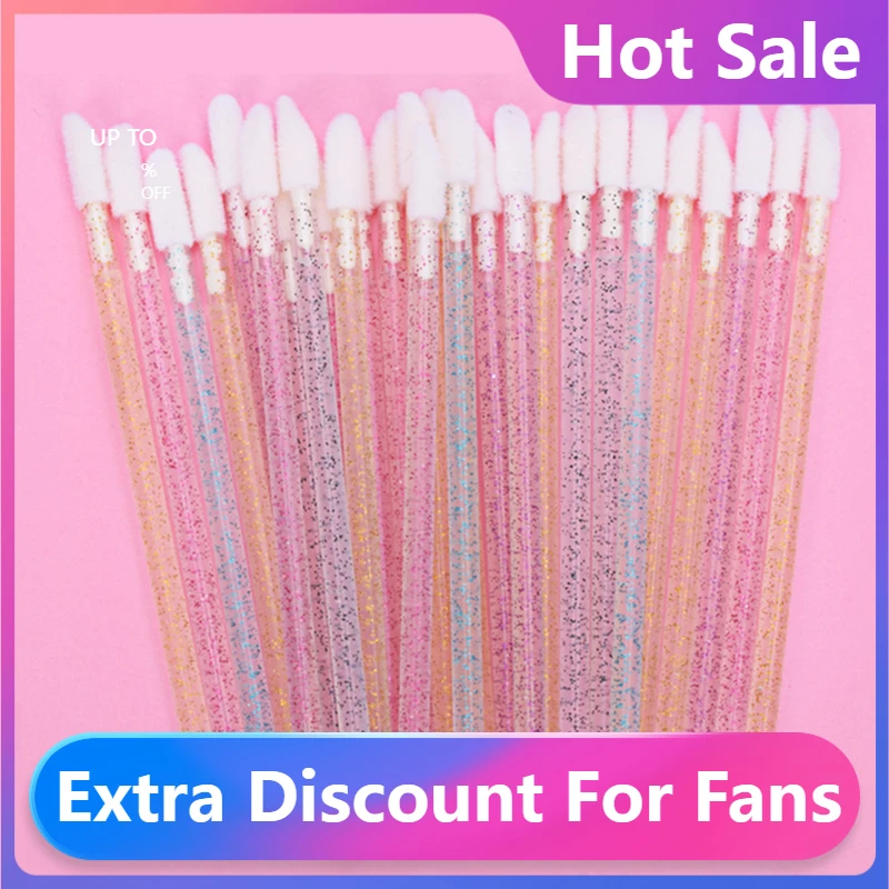 

Fashion New 50Pcs Disposable Lip Brush Eyelash Brushes Crystal Lashes Micro Brushes Eyelash Extension Applicator Makeup Tools