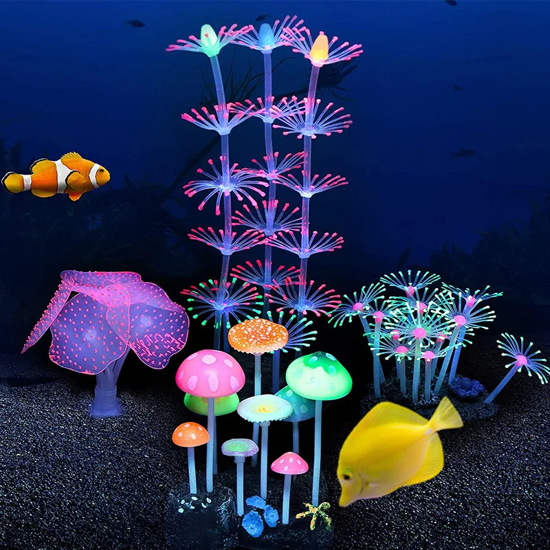 Aquarium Decoration Coral Soft Silicone Coral Glowing Mushroom Glowing Coral Decoration Fish Tank Decoration 4/7 Piece Set
Aquarium Decoration Coral Soft Silicone Coral Glowing Mushroom Glowing Coral Decoration Fish Tank Decoration 4/7 Piece Set
