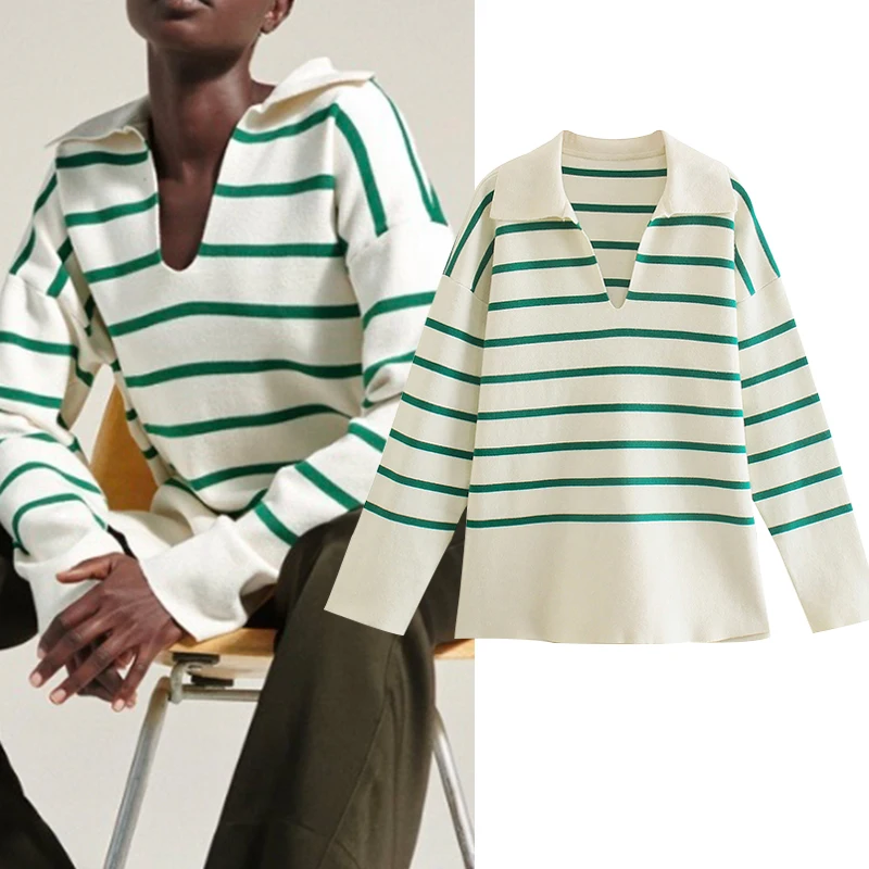 Sweater Pullover New Fashion Striped Lapel Pullover Women Sweater 2021 Fall Fashion Cotton Warm Youth Women Sweater 
Sweater Pullover New Fashion Striped Lapel Pullover Women Sweater 2021 Fall Fashion Cotton Warm Youth Women Sweater
