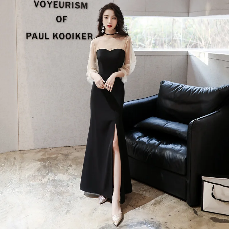Sexy Women Lace Round Neck Evening Party Dress Elegant Pearl Long Sleeve Cheongsam High Split Banquet Gown Vestidos De Festa
Sexy Women Lace Round Neck Evening Party Dress Elegant Pearl Long Sleeve Cheongsam High Split Banquet Gown Vestidos De Festa