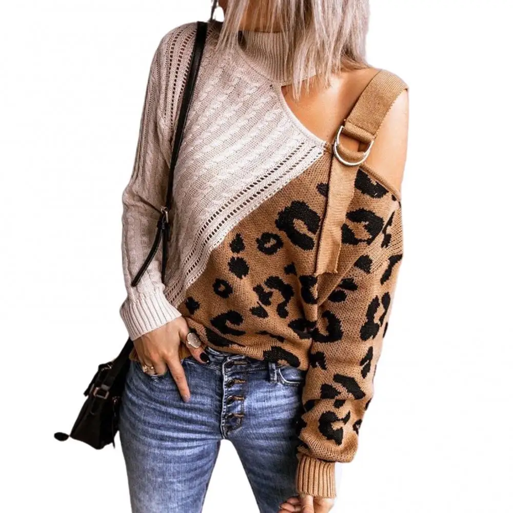 2021 Women Pullovers Autumn Winter Leopard Patchwork Turtleneck One Shoulder Sweater Twist Knitted Pullover Streetwear
2021 Women Pullovers Autumn Winter Leopard Patchwork Turtleneck One Shoulder Sweater Twist Knitted Pullover Streetwear