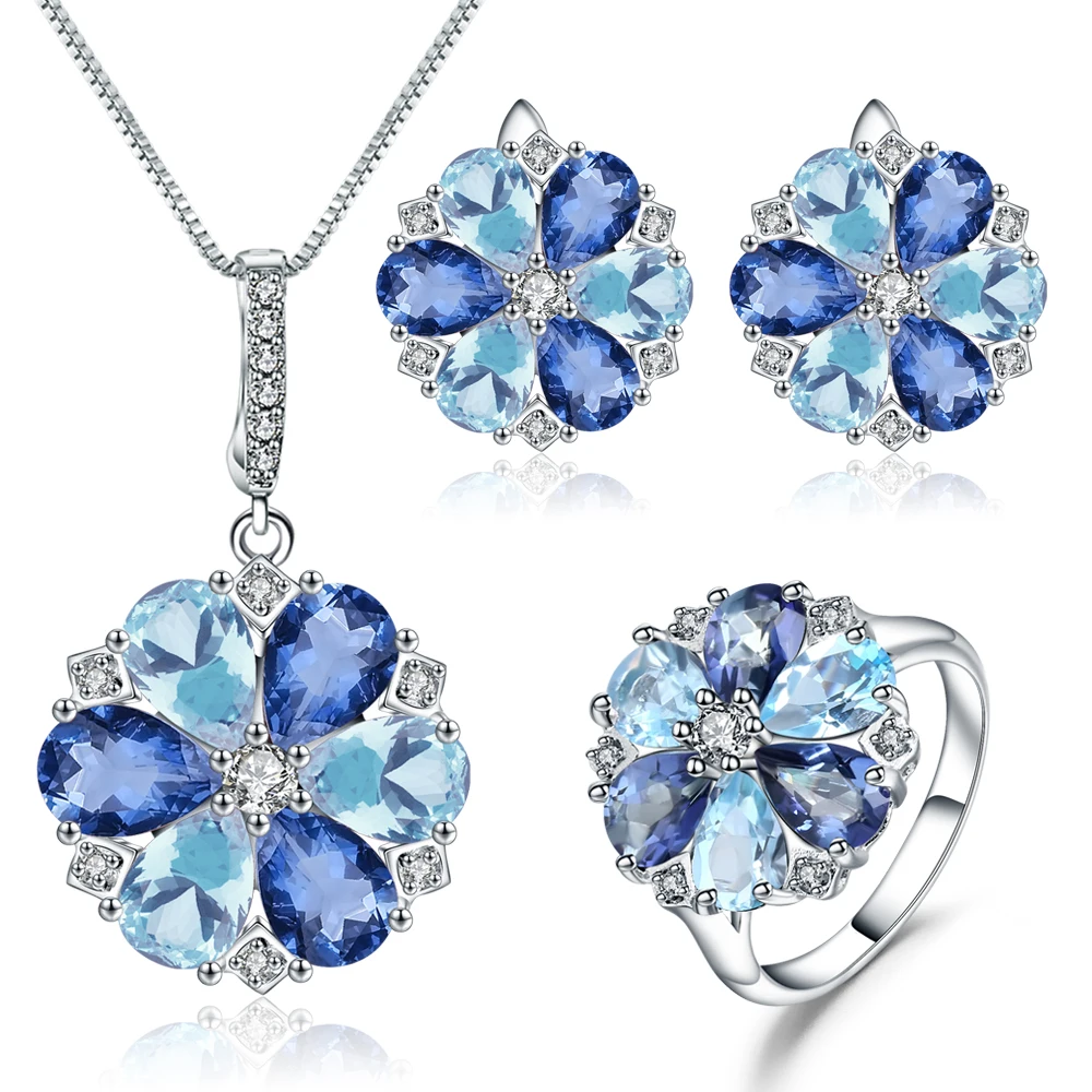 GEM'S BALLET Natural Quartz Sky Blue Topaz Gemstone Jewelry Set 925 Sterling Silver Ring Earrings Pendant Set For Women Wedding
GEM'S BALLET Natural Quartz Sky Blue Topaz Gemstone Jewelry Set 925 Sterling Silver Ring Earrings Pendant Set For Women Wedding