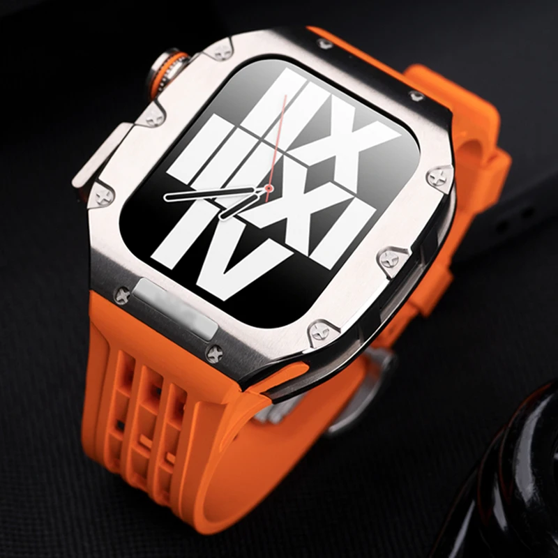 Luxury Modification Kit for Apple Watch Band Case 8 7 45mm Titanium Alloy Bezel Frame Fluororubber Strap for IWatch 6 5 4 44mm
Luxury Modification Kit for Apple Watch Band Case 8 7 45mm Titanium Alloy Bezel Frame Fluororubber Strap for IWatch 6 5 4 44mm