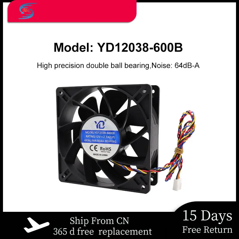 TF New YD12038-6000B PC Computer Fan 12CM 12V 2.7A Ant S9i T9 High Speed Cooling Fan For Mining
TF New YD12038-6000B PC Computer Fan 12CM 12V 2.7A Ant S9i T9 High Speed Cooling Fan For Mining