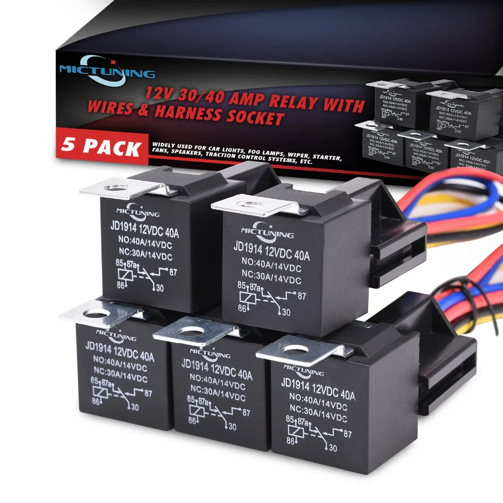 5pcs 30/40A Vehicle SPDT Relay 12V 5-Prong Car Wiring Harness Socket w/ Color-labeled Wire Waterproof Automotive Relay
5pcs 30/40A Vehicle SPDT Relay 12V 5-Prong Car Wiring Harness Socket w/ Color-labeled Wire Waterproof Automotive Relay