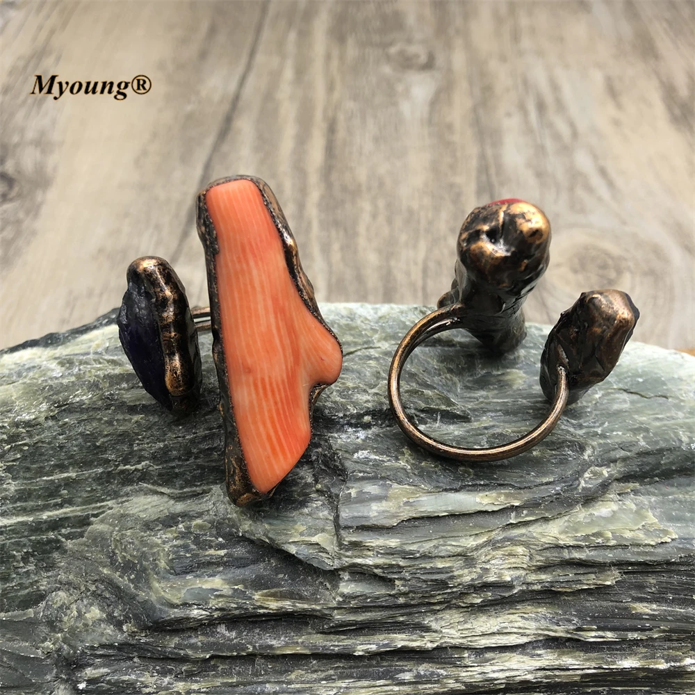 Boho Jewelry Soldering Natural Amethysts Crystal Coral Stone Vintage Rings For Women MY220617 
Boho Jewelry Soldering Natural Amethysts Crystal Coral Stone Vintage Rings For Women MY220617