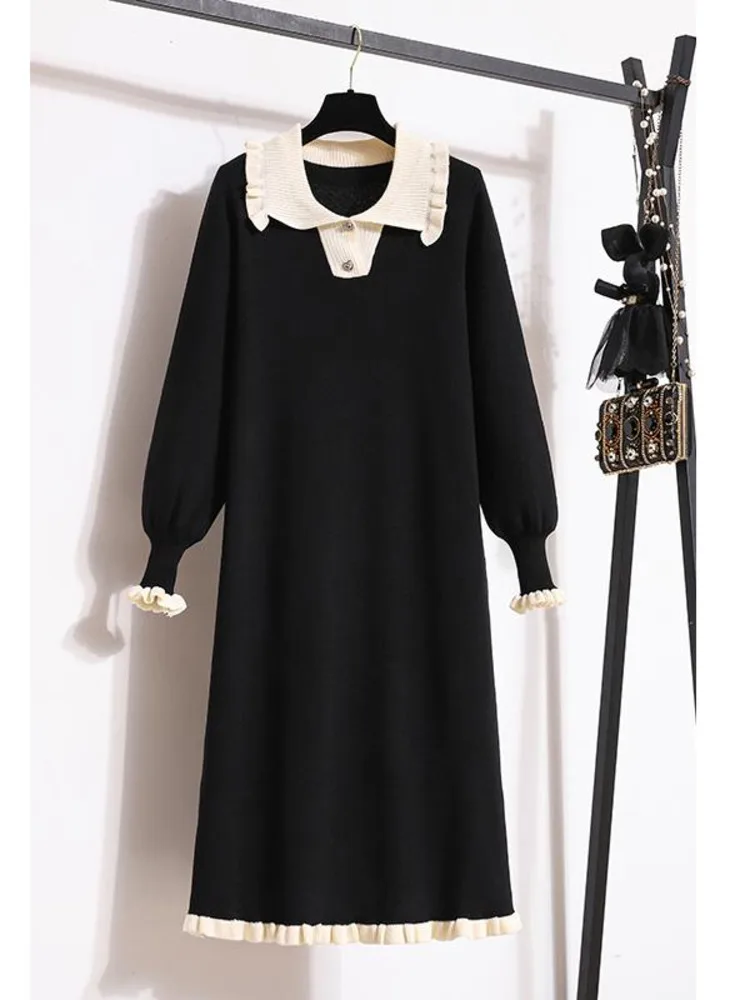 Autumn Winter Knitted Sweater Dress For Women Fashion High Quality Retro Elegant Turn Down Collar Knitwears Dresses Women
Autumn Winter Knitted Sweater Dress For Women Fashion High Quality Retro Elegant Turn Down Collar Knitwears Dresses Women