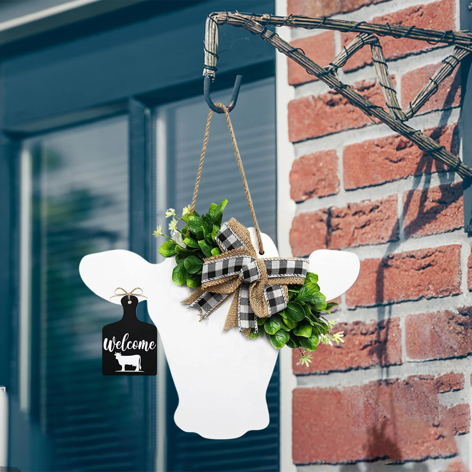 Welcome Farmhouse Cow Head Door Wreath Buffalo Plaid Burlap Bow Faux Leaves Home Restaurant Cafe Outdoor Indoor Decoration
Welcome Farmhouse Cow Head Door Wreath Buffalo Plaid Burlap Bow Faux Leaves Home Restaurant Cafe Outdoor Indoor Decoration