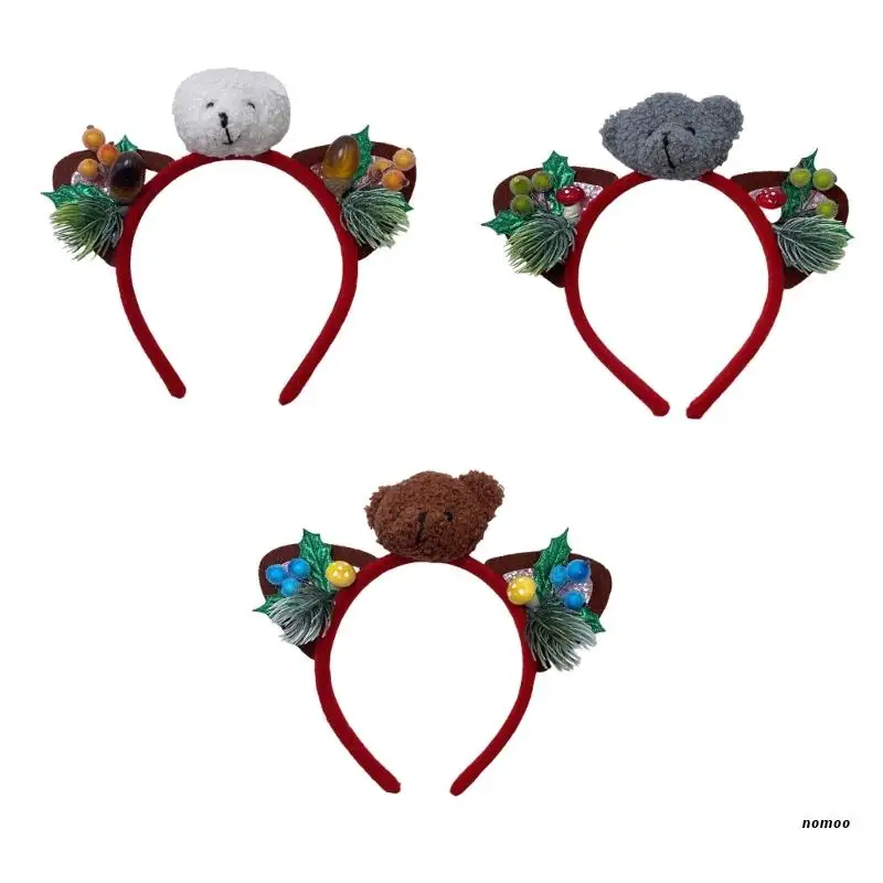 

Christmas Hairband Pom Poms Hair Hoop Christmas Bear Headband Pine Needle