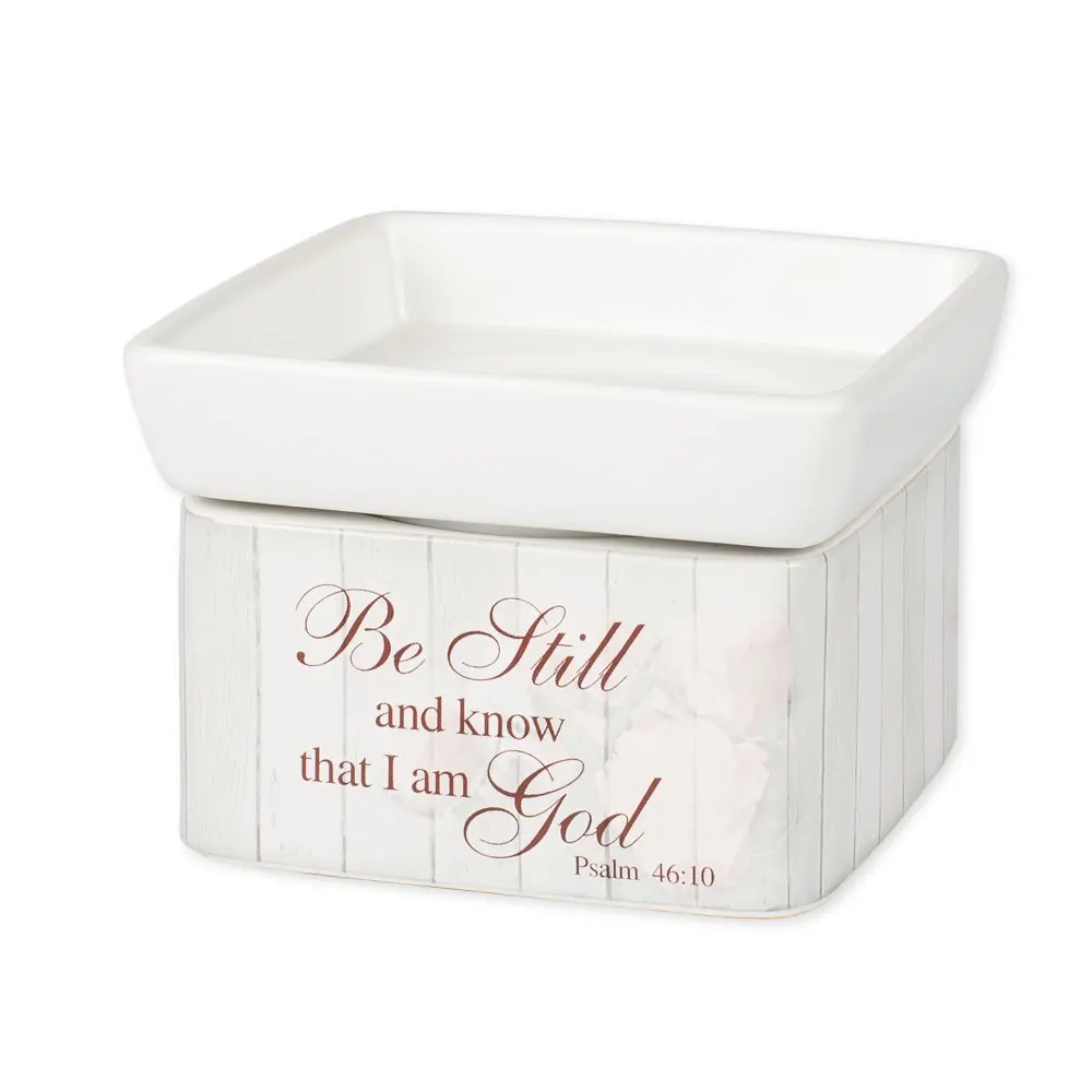 

Be Still and Know Distressed Stoneware Classic White Electric 2 in 1 Jar Candle and Wax Tart Oil Warmer