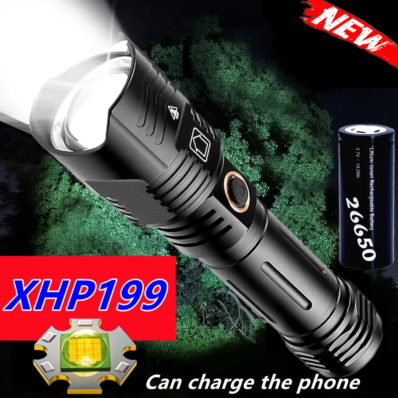 XHP199 USB Rechargeable LED Flashlight Tactical Flashlights 800000 Lumen Most Powerful LED Light Adjustable Focus Zoom Lantern
XHP199 USB Rechargeable LED Flashlight Tactical Flashlights 800000 Lumen Most Powerful LED Light Adjustable Focus Zoom Lantern