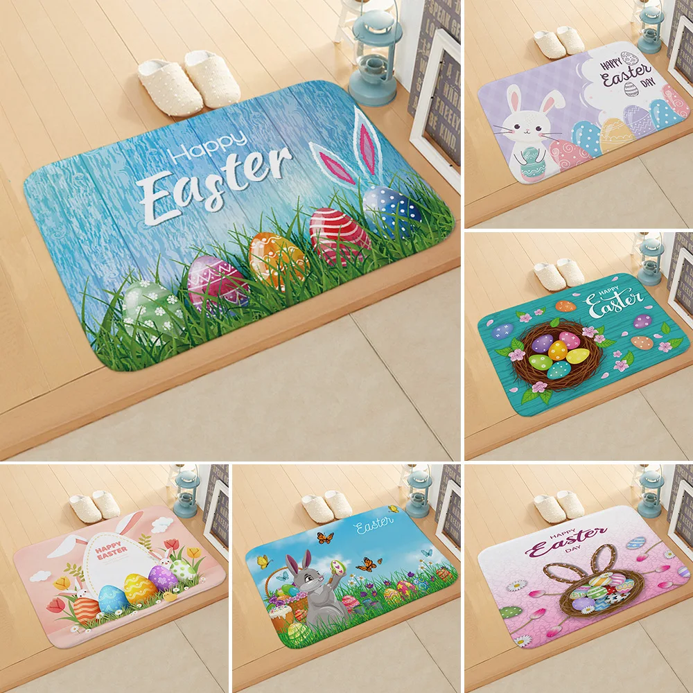 

Easter Doormat Cute Rabbit Bunny Eggs Print Carpet Happy Easter Home Door Mat Anti-Slip Kitchen Bathroom Living Room Floor Rug