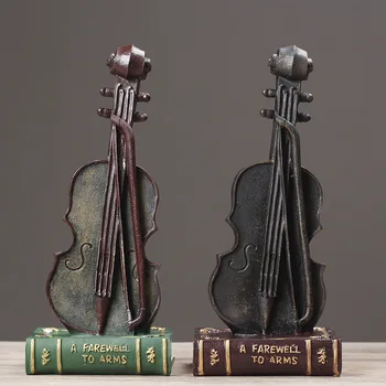 Creative Retro Resin Violin Model Ornament Modern Simple Home Living Room Study Desktop Window Decoration Resin Ornament Props