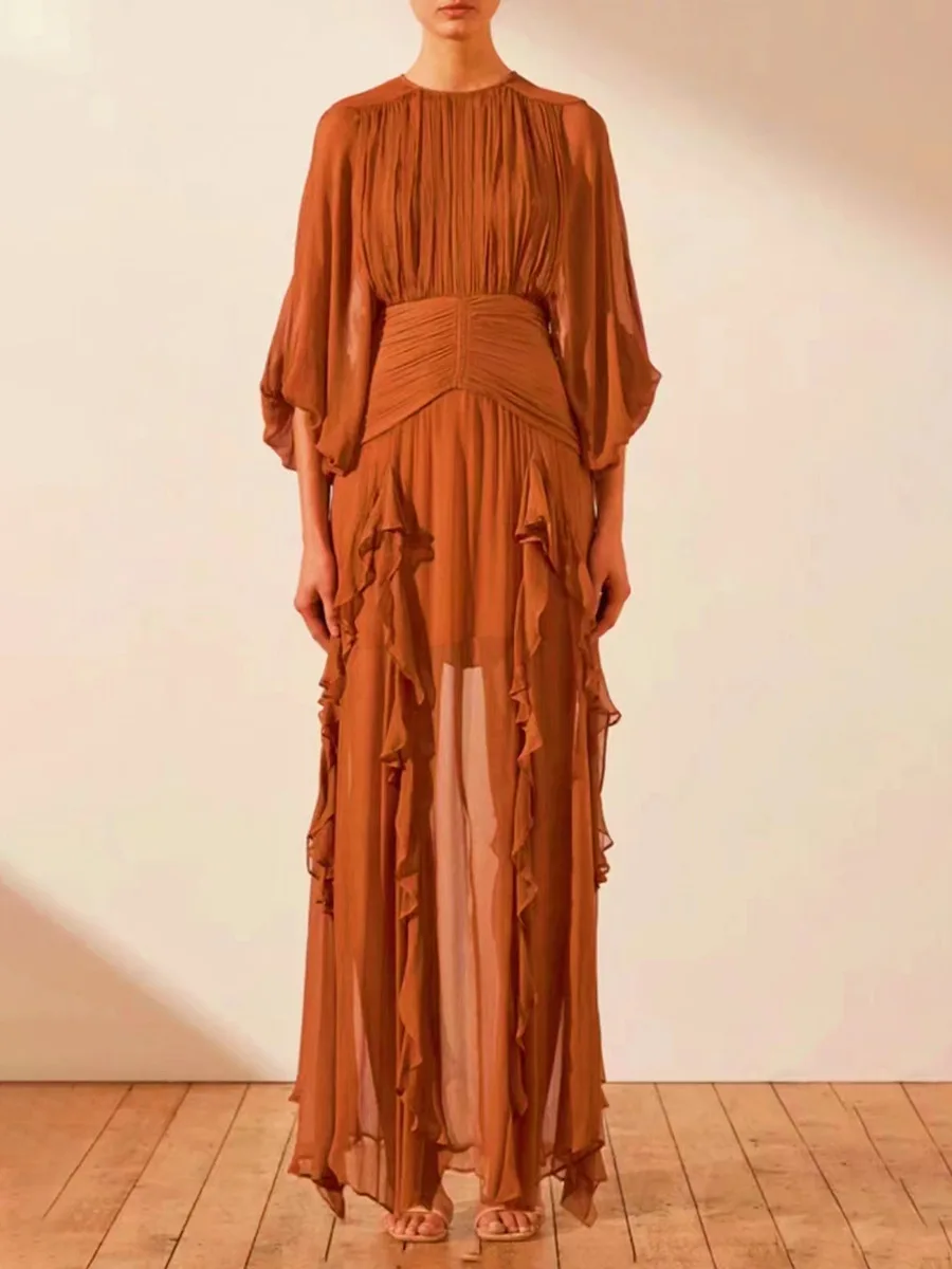 Women's long skirt 2023 Autumnr New Fashionable round neck long sleeved pleated ruffle dress Temperament Dress for Women
Women's long skirt 2023 Autumnr New Fashionable round neck long sleeved pleated ruffle dress Temperament Dress for Women