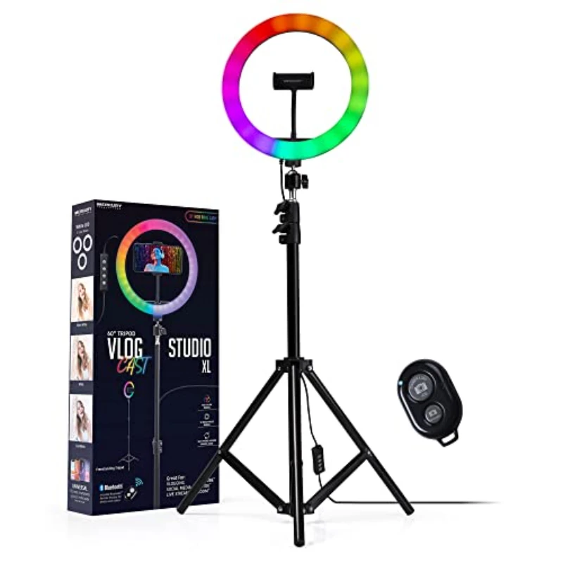 Vlog Cast Studio XL, регулируемое кольцо, телефон с дистанционным управлением и креплением для смартфона
Vlog Cast Studio XL, регулируемое кольцо, телефон с дистанционным управлением и креплением для смартфона
