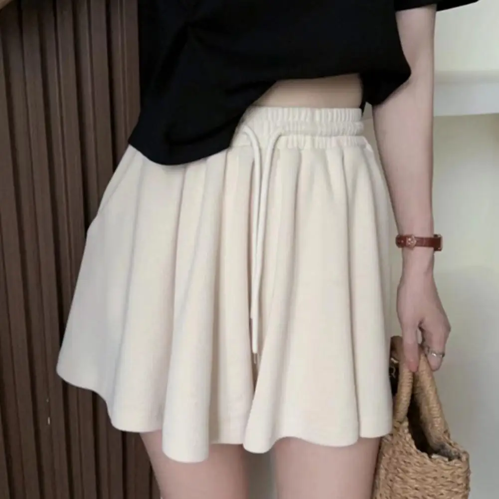 Women Culottes Drawstring Elastic Waist Casual Shorts Solid Color A-line High Waist Loose Shorts Above Knee Length Lady Shorts
Women Culottes Drawstring Elastic Waist Casual Shorts Solid Color A-line High Waist Loose Shorts Above Knee Length Lady Shorts