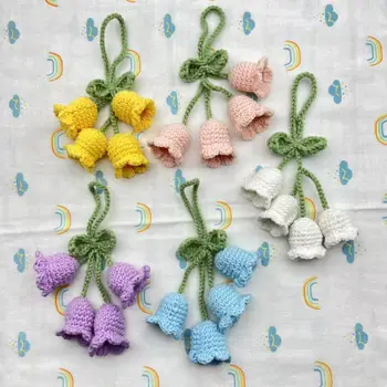 2PCS Handmade Knitted Lily of the Valley Keychain Car Pendants Bag Hanging Ornaments Cute Girl Gift DIY Crafts