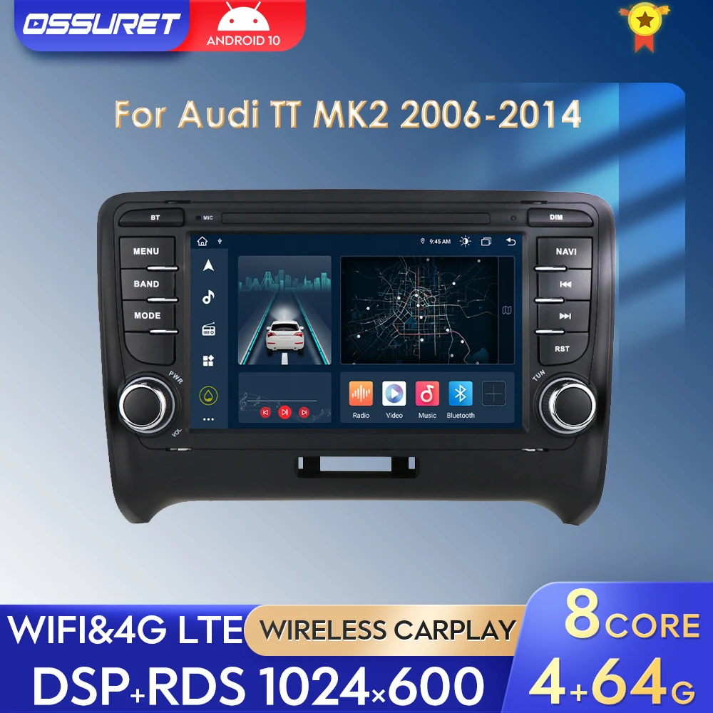 Автомагнитола 2DIN Android Gps стерео для Audi TT MK2 2006 2007 2008-2014 мультимедийный видеоплеер 4G