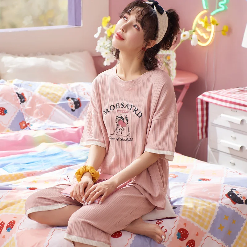 2022 New Style Pajamas Women's Summer Short Sleeved Cotton Capri Pants Cute Cartoon Can Wear Out Home Clothes Suit
2022 New Style Pajamas Women's Summer Short Sleeved Cotton Capri Pants Cute Cartoon Can Wear Out Home Clothes Suit