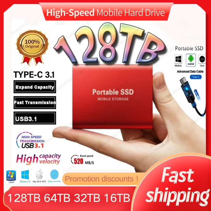 High-Speed Mobile 128TB 64TB 8TB 6TB 4TB External Hard Disk For Laptop Desktop Computer Interface USB3.1/Type-C Memory
High-Speed Mobile 128TB 64TB 8TB 6TB 4TB External Hard Disk For Laptop Desktop Computer Interface USB3.1/Type-C Memory