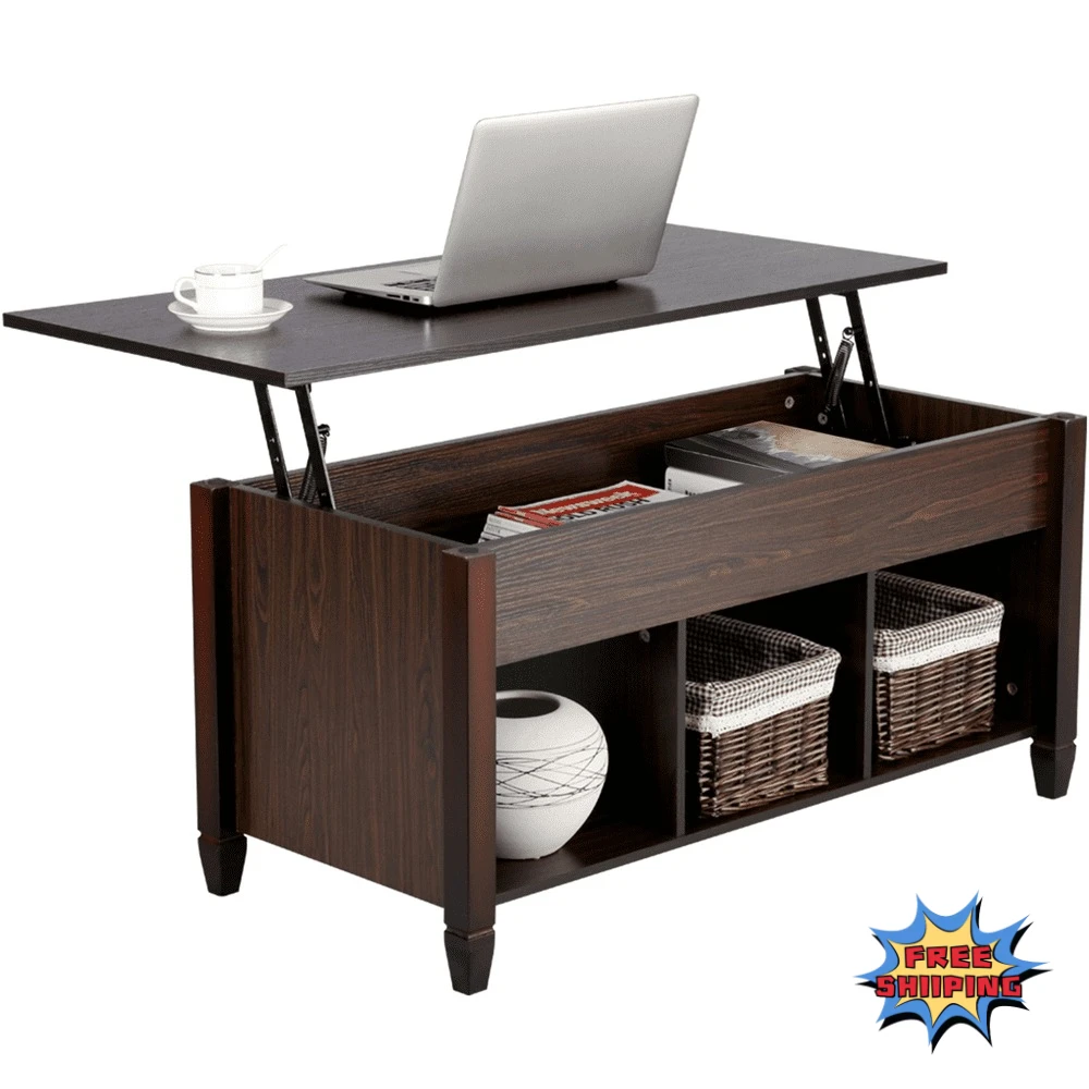 

SMILE MART Modern Wood Lift Top Coffee Table with 3 Storage Compartments, Espresso