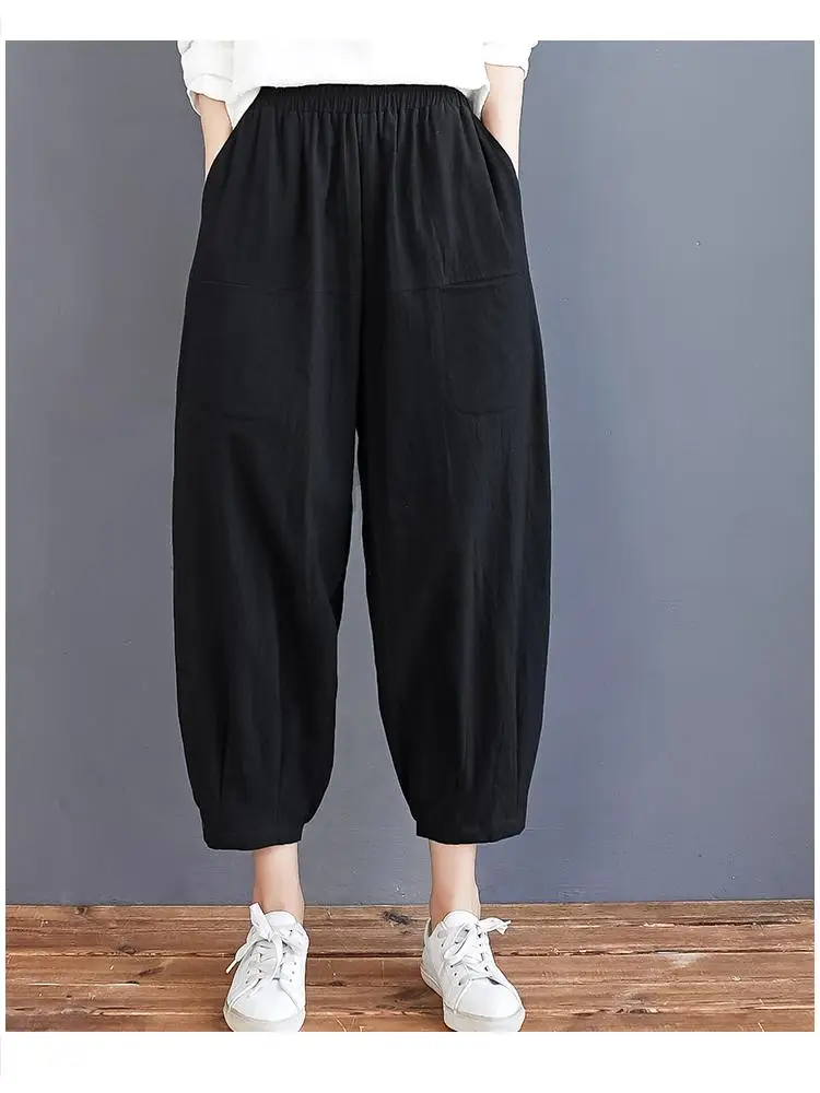 New 2022 Summer Women Literary Cotton Hemp Retro Elastic Waist Harem Pants Casual Loose Ankle-length Pants Women Clothes M145
New 2022 Summer Women Literary Cotton Hemp Retro Elastic Waist Harem Pants Casual Loose Ankle-length Pants Women Clothes M145
