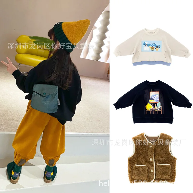 

Jenny&Dave Spot 2020 Autumn/Winter New Children's Sweaters for Boys and Girls, Personalized Cartoon Animation Pullover, Fur Imit