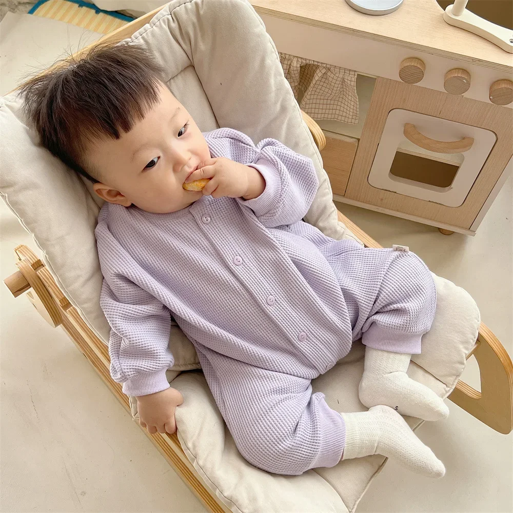 

Newborn Baby Boy Waffle Jumpsuit Spring Autumn Girl Solid Bodysuits for Infants Cotton Casual Kids Clothes Boys Costumes
