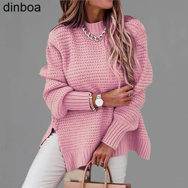 

Dinboa- 2022 Y2k Knitted Women Sweater New Popular Streetwear Top Chic Women's Sweater Slim Top Women Soft Pullover Female Tops