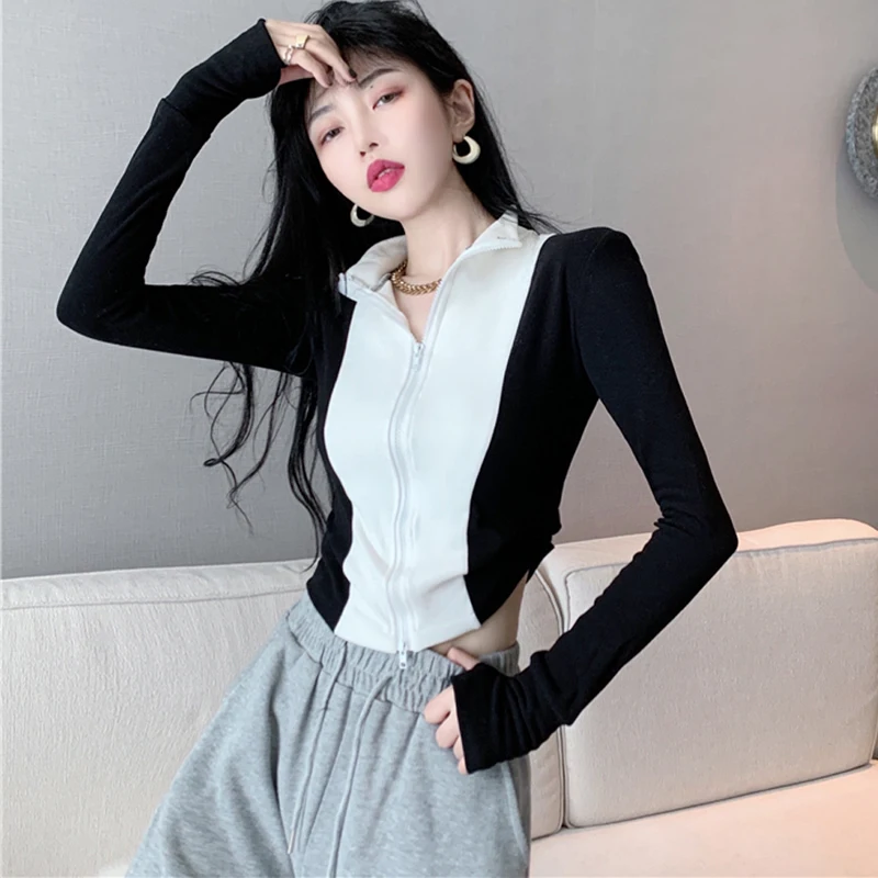 korean Color stitching sexy Sweatshirt Women Cardigan Thin Coat crop top Female harajuku Zipper Hoodies black Streetwear clothes
korean Color stitching sexy Sweatshirt Women Cardigan Thin Coat crop top Female harajuku Zipper Hoodies black Streetwear clothes