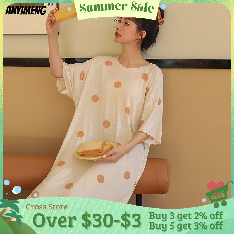 New Fashion Summer Nightgown Soft Modal Round Collar Women Nightdress Orange Polka Dots Korean Style Plain Homedress for Lady
New Fashion Summer Nightgown Soft Modal Round Collar Women Nightdress Orange Polka Dots Korean Style Plain Homedress for Lady