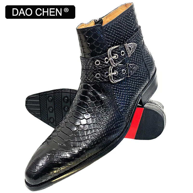 DAOCHEN BLACK WINTER ANKLE BOOTS MEN SHOES LUXURY BRAND DESIGNER SNAKE PRINT SHOES STRAP WITH BUCKLE GENUINE LEATHER MEN'S BOOTS
DAOCHEN BLACK WINTER ANKLE BOOTS MEN SHOES LUXURY BRAND DESIGNER SNAKE PRINT SHOES STRAP WITH BUCKLE GENUINE LEATHER MEN'S BOOTS