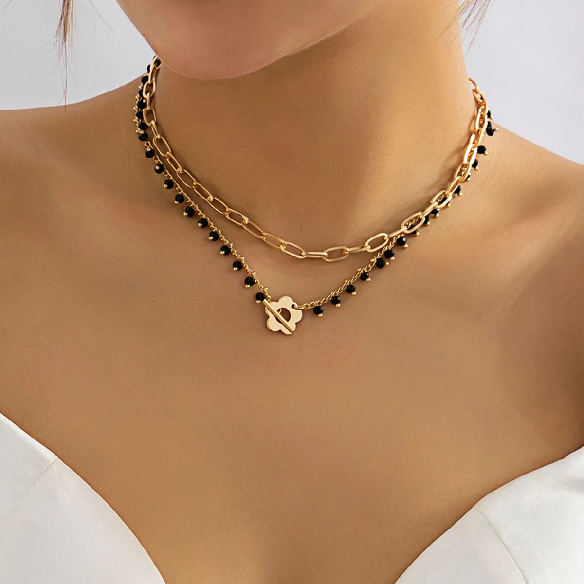 PuRui Temperament Necklace For Women Stacking Necklace Retro Crystal Black Round Bead Tassel Flower Geometric Pendant Chain
PuRui Temperament Necklace For Women Stacking Necklace Retro Crystal Black Round Bead Tassel Flower Geometric Pendant Chain