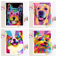 5D DIY Diamond Painting Colorful Wild Animal Cute Dog Cross Stitch Kit Full Diamond Embroidery Mosaic Art Home Decoration Gifts