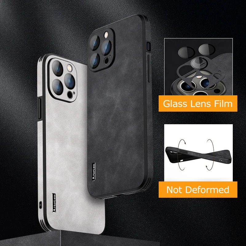 

Leather Phone Case For Iphone 12 13 14 Pro Max 14Plus Lambskin Phone Cover For HUAWEI Mate 30 40 Pro 50 Pro With Glass Lens Film
