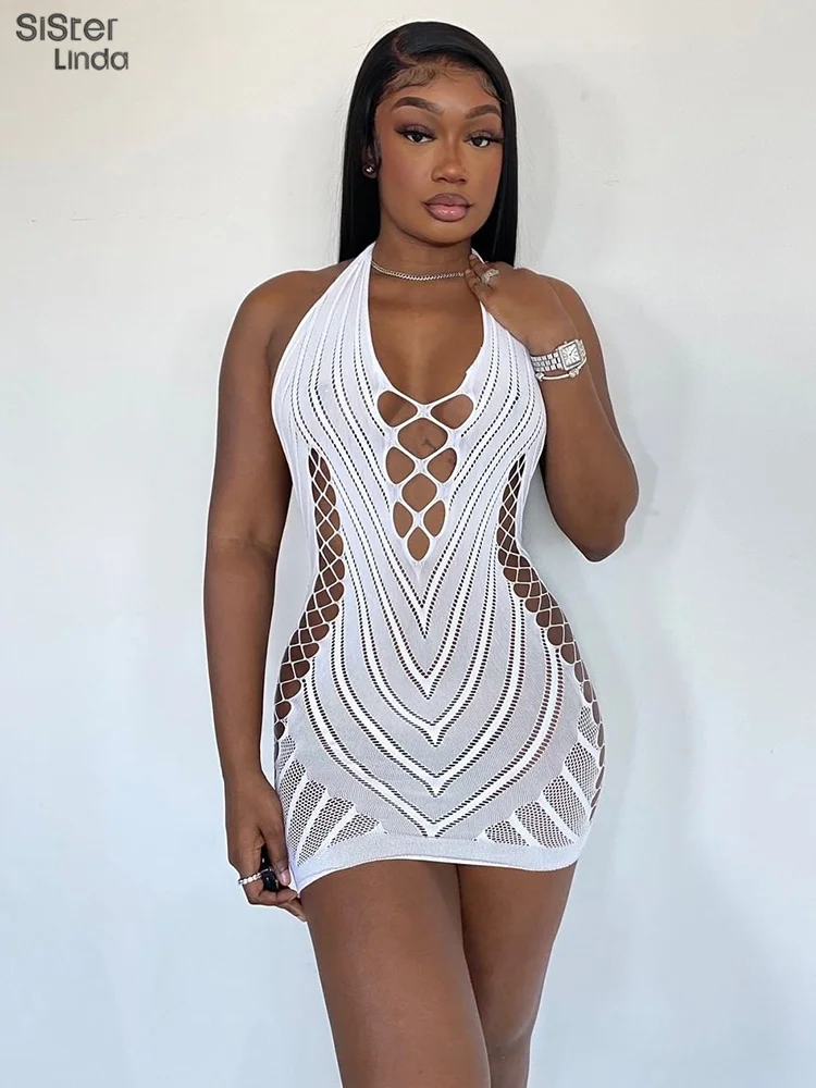 Mesh Hot Hollow Bodycon Halter Mini Dresses Women Sleeveless Backless Patchwork Body-shaping Hipster Hip Skirt Midnight Clubwear
Mesh Hot Hollow Bodycon Halter Mini Dresses Women Sleeveless Backless Patchwork Body-shaping Hipster Hip Skirt Midnight Clubwear