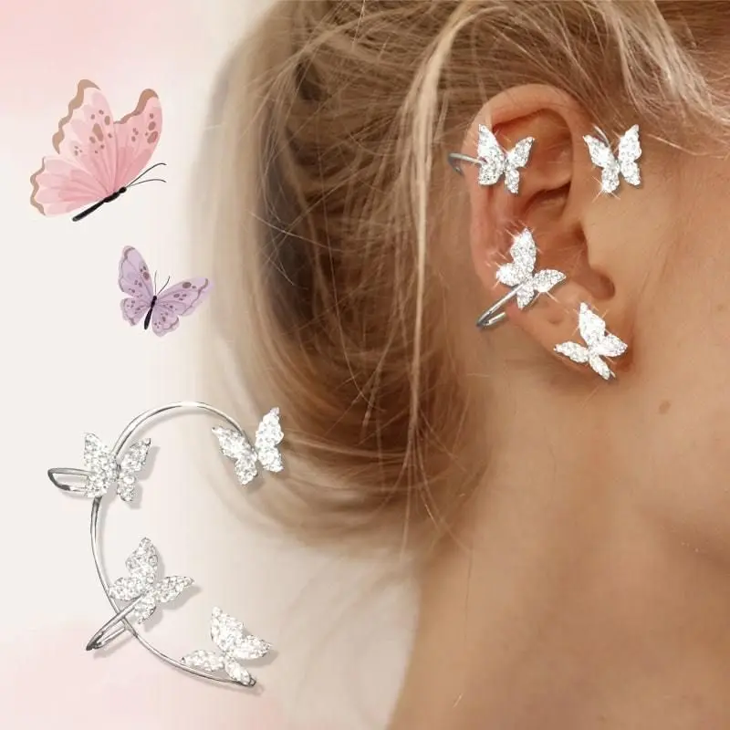 

Fashion Shining Zircon Butterfly Ear Clip Earrings for Women Girls 1pc Non Piercing Ear Cuff Ear-hook Party Wedding Jewelry Gift