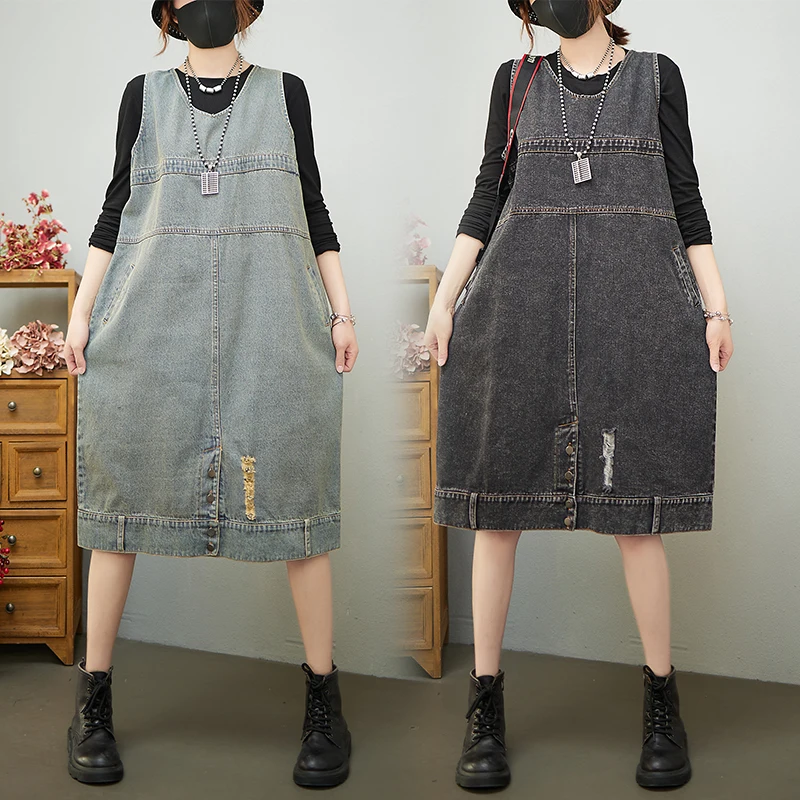 Повседневные свободные прямые джинсовые платья большого размера для женщин, винтажное синее, черное платье на бретелях, на пуговицах, рваны...
Повседневные свободные прямые джинсовые платья большого размера для женщин, винтажное синее, черное платье на бретелях, на пуговицах, рваны...
