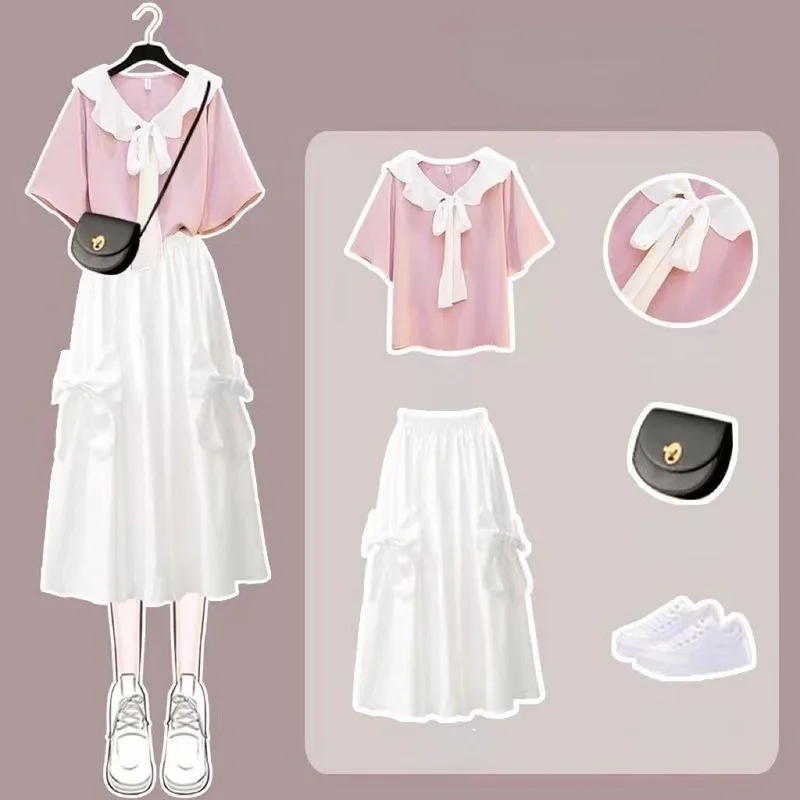 Women's T Shirt and Long Dress Two Piece Suit Summer High Waist A-line Skirts Sets Korean Fashion Casual Clothes E106
Women's T Shirt and Long Dress Two Piece Suit Summer High Waist A-line Skirts Sets Korean Fashion Casual Clothes E106
