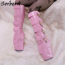 Sorbern 18Cm 10 Keys Lockable Beginner Ballet Wedge Boots Hoof Heelless Fetish Hot Pink Boots For Women Shoes Unisex Big Size 43