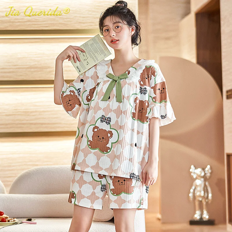 Young Girls Fashion Summer Pajamas for Women Soft Cotton Kawaii Bear Printing Sleepwear for Girls Bow Ornament Shorts Pijamas
Young Girls Fashion Summer Pajamas for Women Soft Cotton Kawaii Bear Printing Sleepwear for Girls Bow Ornament Shorts Pijamas